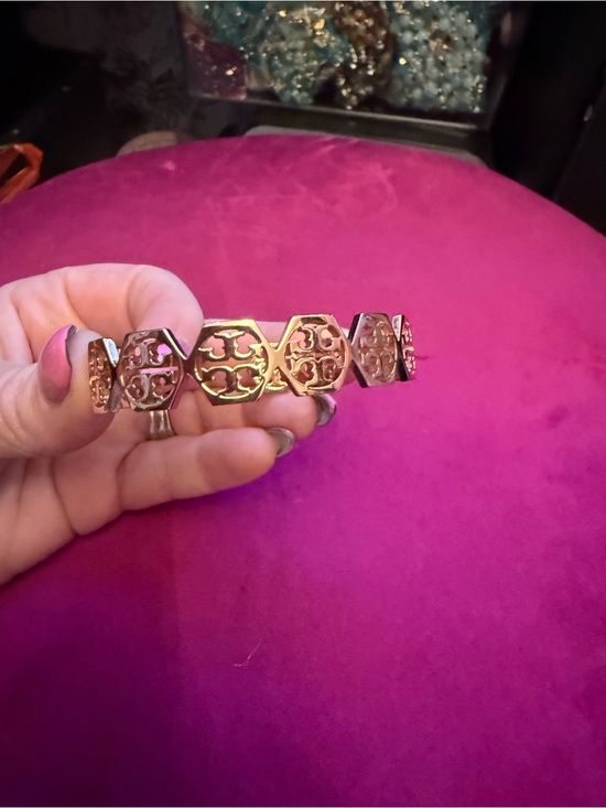 Tory Burch Jewelry - Tory Burch Rose Gold Hexagon Logo Cuff Bracelet